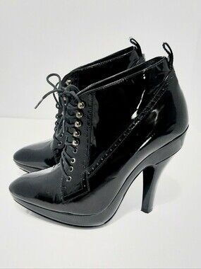 Burberry Prorsum Black Patent Leather Ankle Boots, Size 7